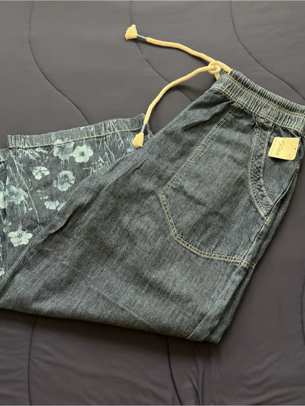 Free People We The Free Easy Peasy Printed Pull-On Jeans in Indigo Combo - Picture 12 of 12